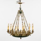 A chandelier, brass in Empire style. Circa 1970. (H:104 x D:73 cm)