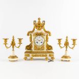 Lépine, a three-piece mantle garniture clock and candelabra. France, 19th C. (L:15 x W:31 x H:42 cm)
