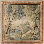 An antique 'Verdure' tapissery, Decorated with a castle, fauna and flora. 17th C. (W:276 x H:277 cm)