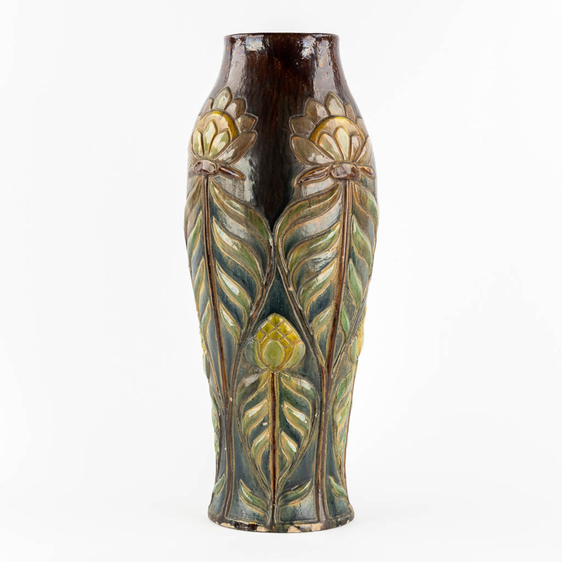 Flemish Earthenware, a large vase, Art Nouveau. (H:61,5 x D:22 cm) - Bild 6 aus 11