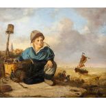'Le Fils Du Pecheur' oil on panel, signed Joseph Lies. (W:50 x H:43 cm)
