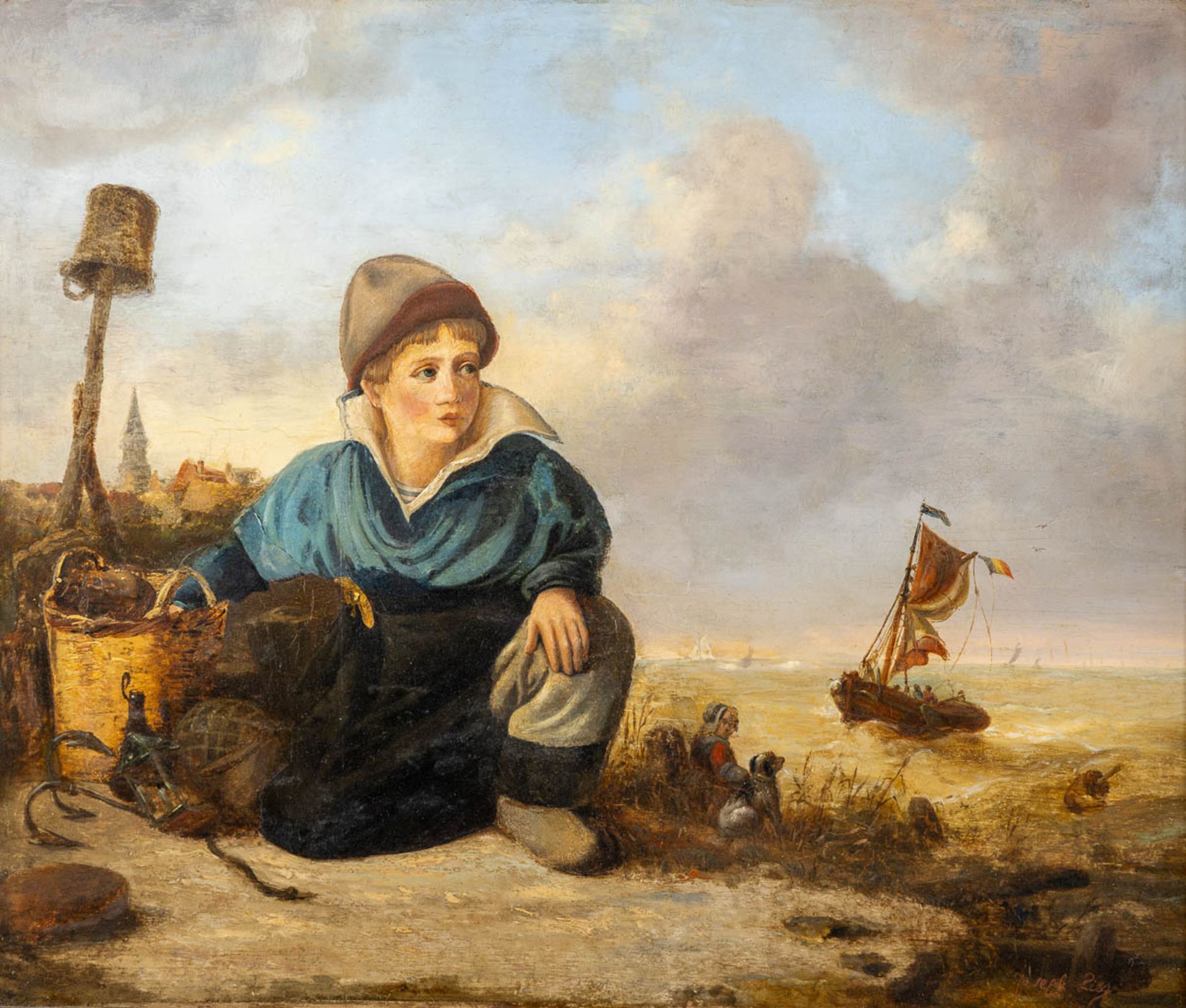 'Le Fils Du Pecheur' oil on panel, signed Joseph Lies. (W:50 x H:43 cm)