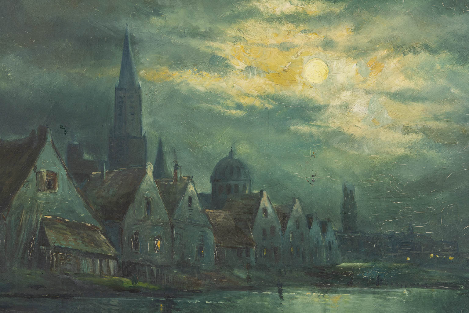 Jos VAN STEEN (XIX-XX) 'A Pendant: Night Views'. (W:89 x H:60 cm) - Image 11 of 15