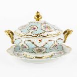 Limoges, a tureen on a large platter. Hand-painted flower decor. (D:31 cm)