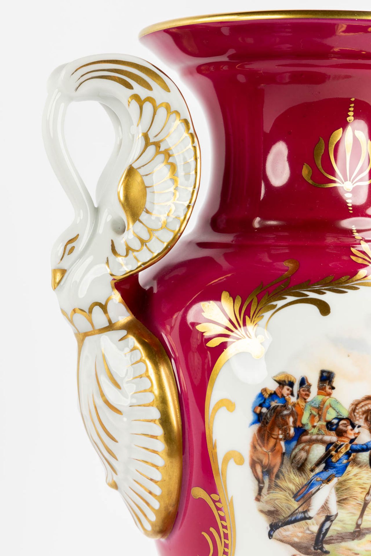 Porcelaine De Couleuvre, a pair of vases decor 'Napoleon', Empire style. (L:17 x W:25 x H:40 cm) - Image 13 of 13