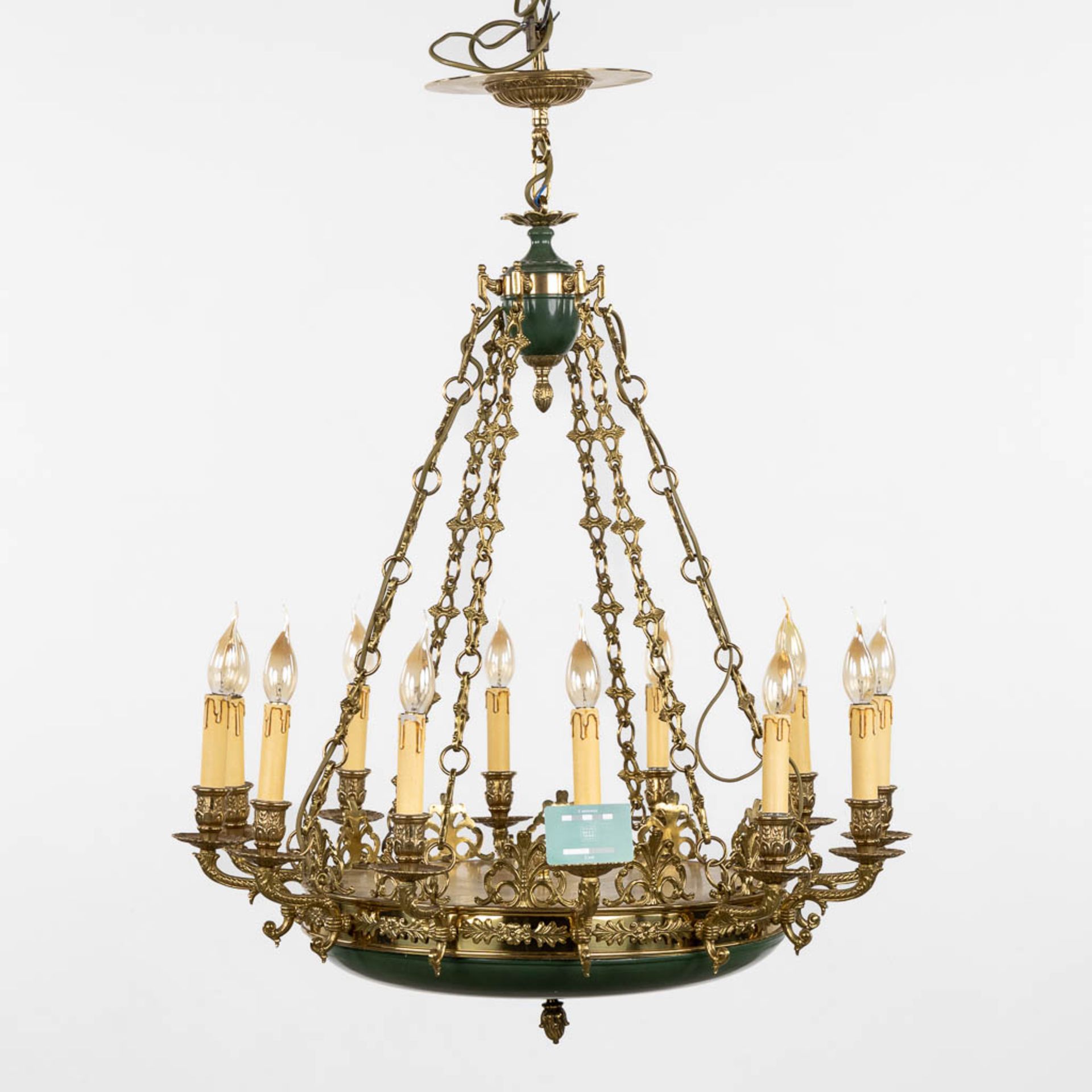 A chandelier, brass in Empire style. Circa 1970. (H:104 x D:73 cm) - Bild 2 aus 8