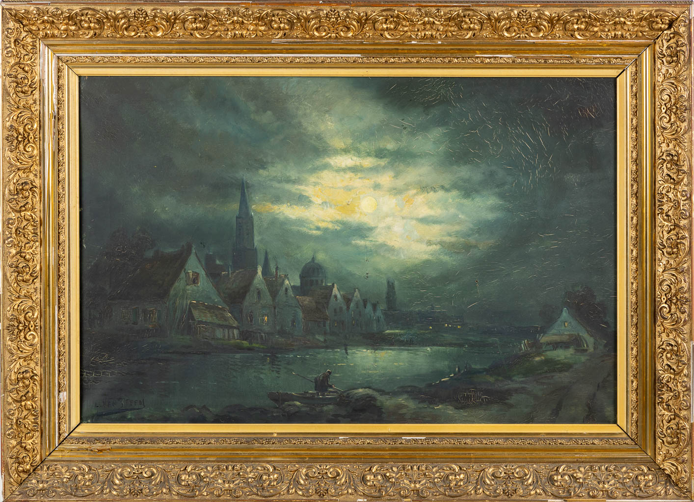 Jos VAN STEEN (XIX-XX) 'A Pendant: Night Views'. (W:89 x H:60 cm) - Image 9 of 15