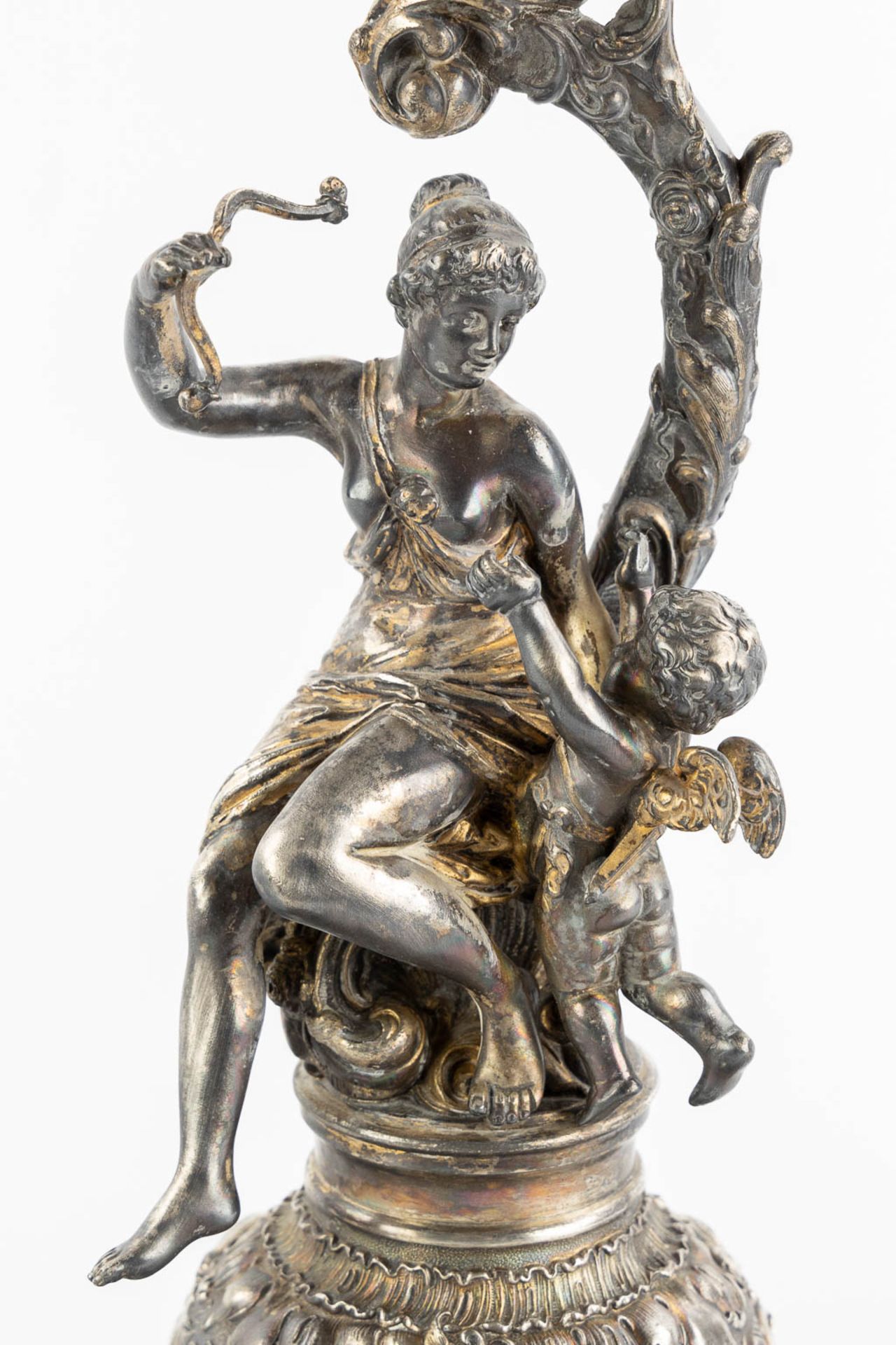 WMF, A large silver-plated candelabra, with an image of Cupid. (L:37 x W:37 x H:57 cm) - Bild 7 aus 13