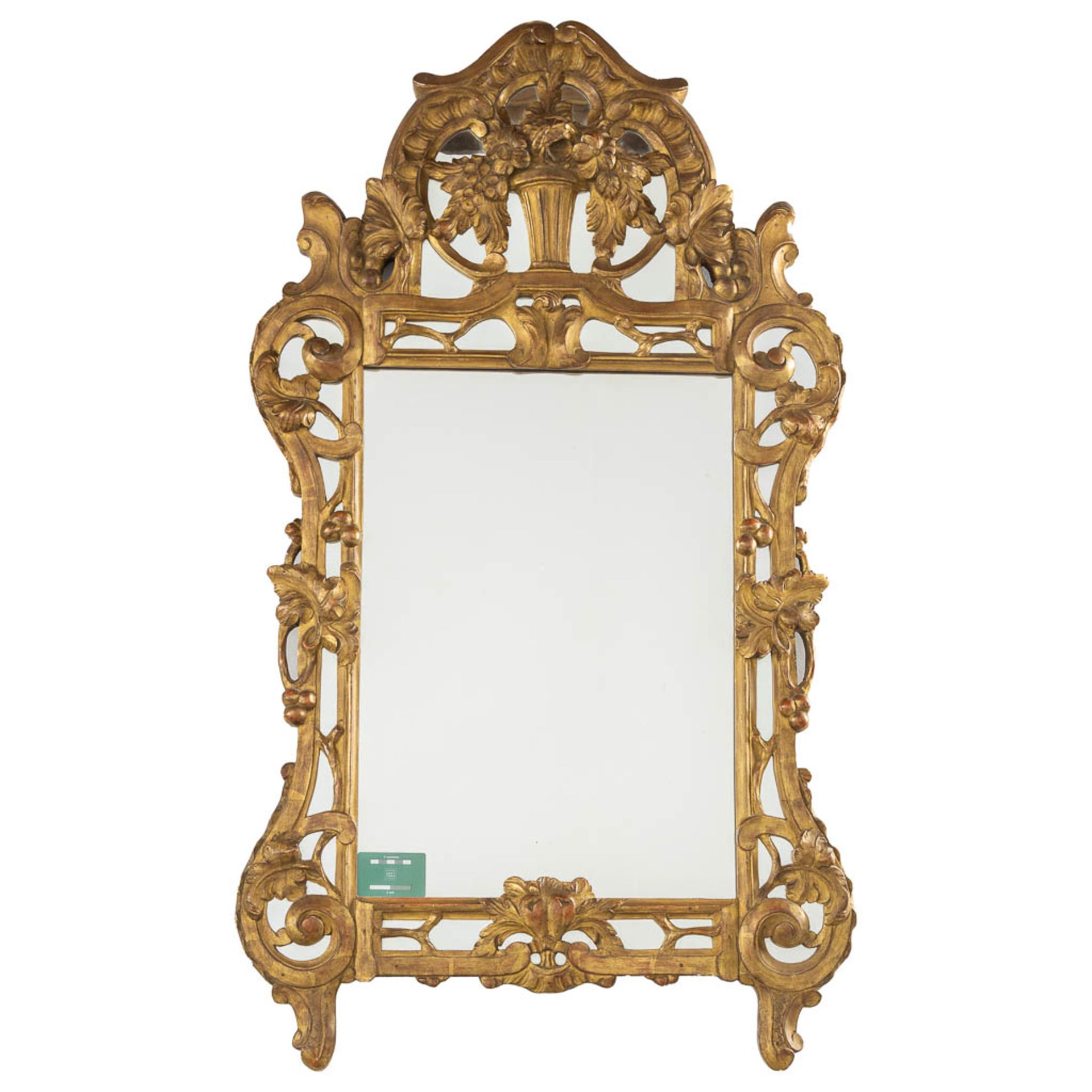 An antique, wood-sculptured and gilt mirror, France, 20th C. (W:74 x H:130 cm) - Bild 2 aus 7