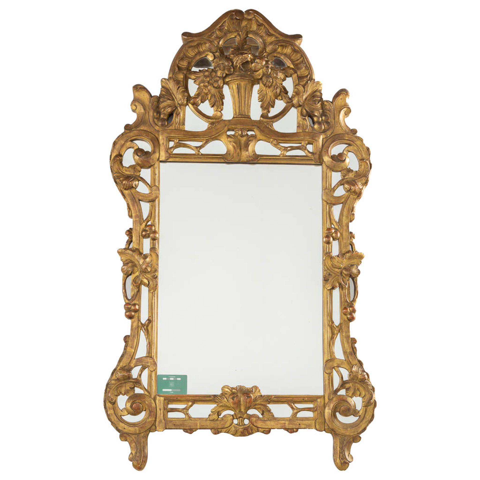 An antique, wood-sculptured and gilt mirror, France, 20th C. (W:74 x H:130 cm) - Image 2 of 7