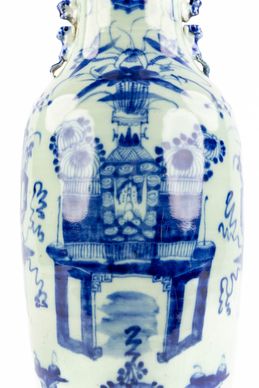 A Chinese celadon vase, decorated with flowers. 19th C. (H:56 x D:22 cm) - Image 12 of 12