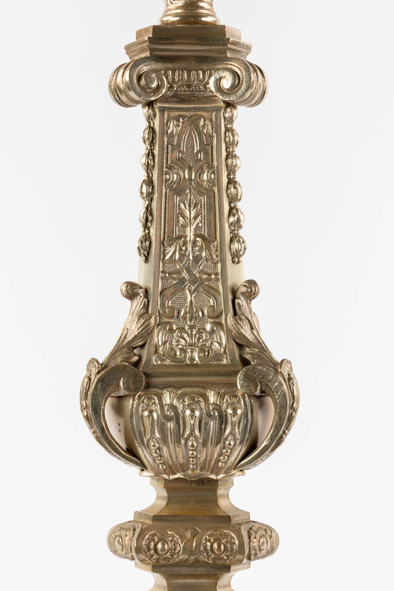 A pair of church candlesticks, silver-plated bronze. (L:24 x W:24 x H:78 cm) - Image 11 of 12