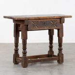 An antique side table, sculptured wood. (L:46 x W:97 x H:76 cm)