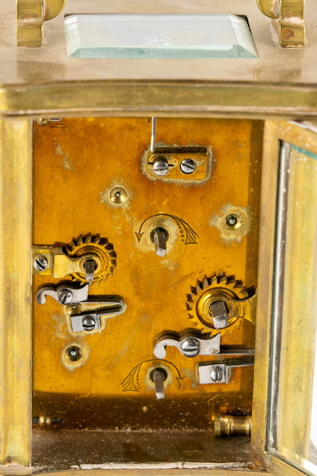 An officer's clock, brass and glass in the original travel case. (L:6,5 x W:8 x H:15 cm) - Image 12 of 12