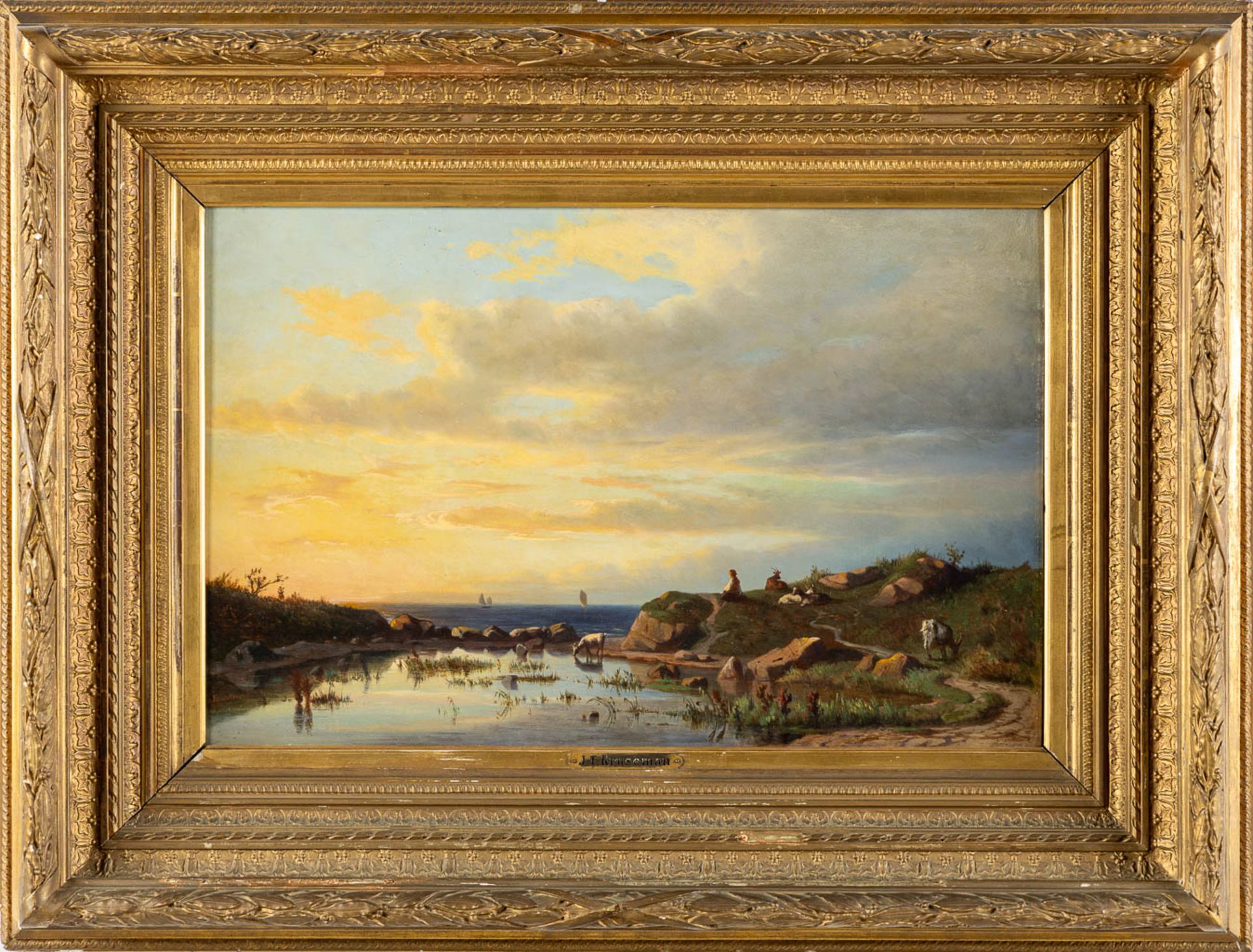 Jan Théodore KRUSEMAN (1835-1895) 'Ocean View at Dawn' 1861. (W:58,5 x H:37,5 cm) - Image 3 of 8