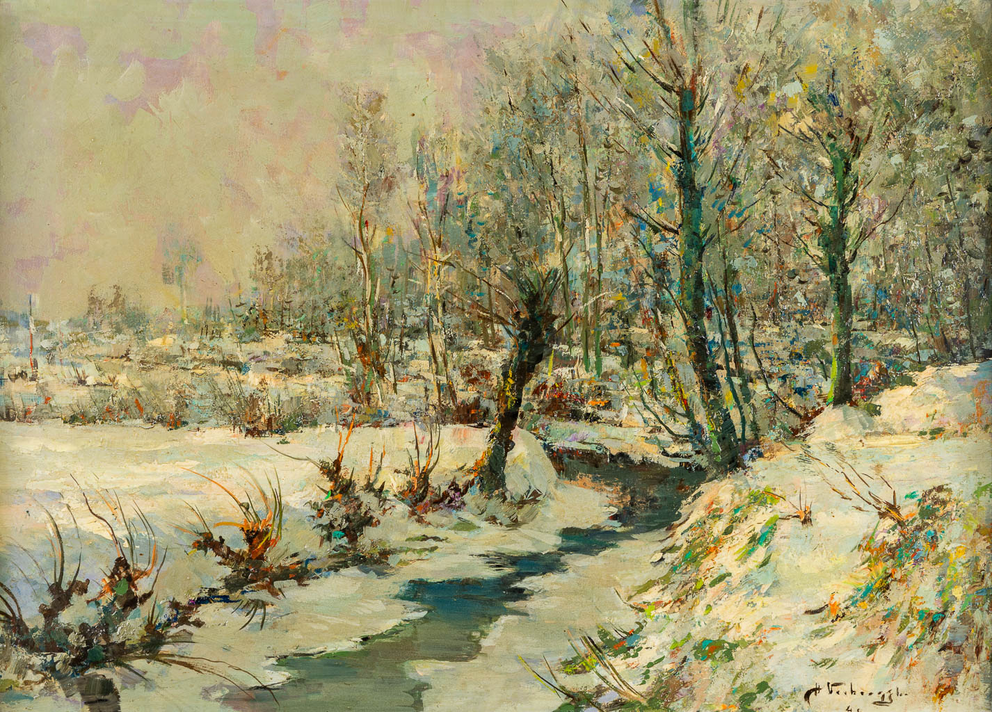 Charles VERBRUGGHE (1877-1974) 'Neige Environ de Bruges' 1940. (W:55,5 x H:40,5 cm)