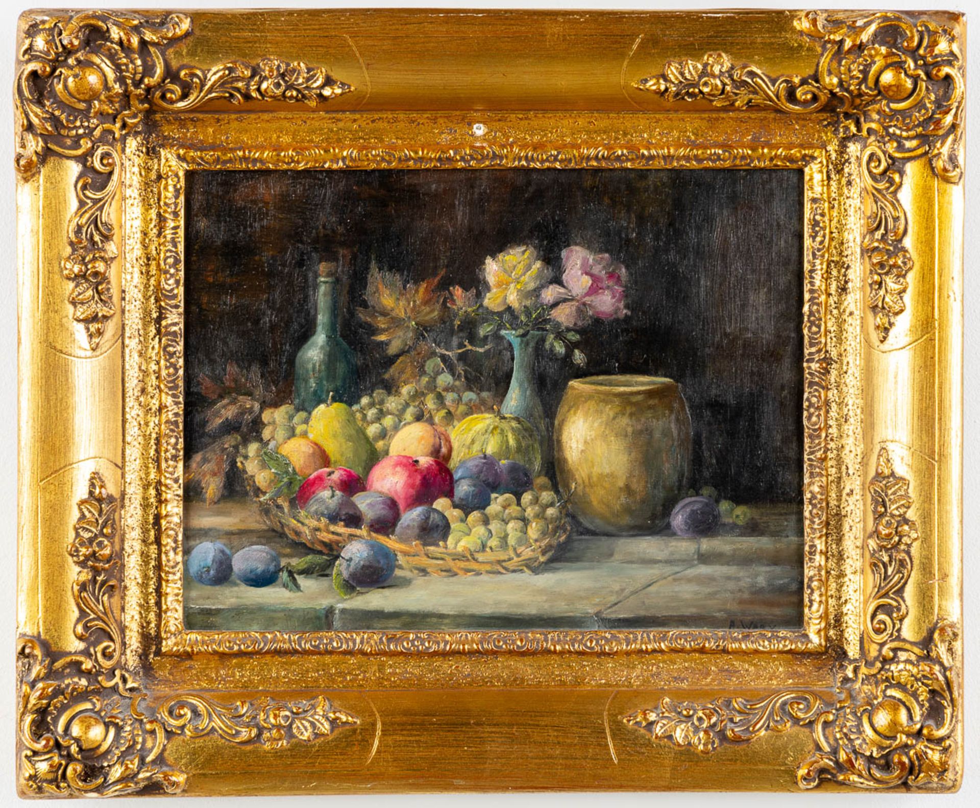 A stilllife with fruits, oil on panel. Signed A. Wery. (W:33,5 x H:26 cm) - Bild 3 aus 6