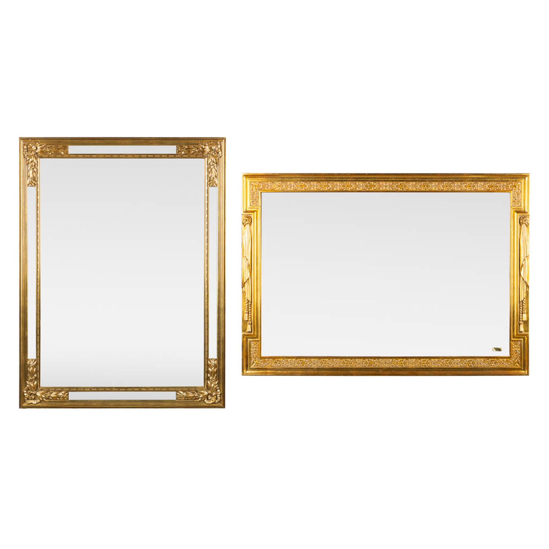 Deknudt, two large rectangular mirrors. Gilt wood. (W:128 x H:90 cm)