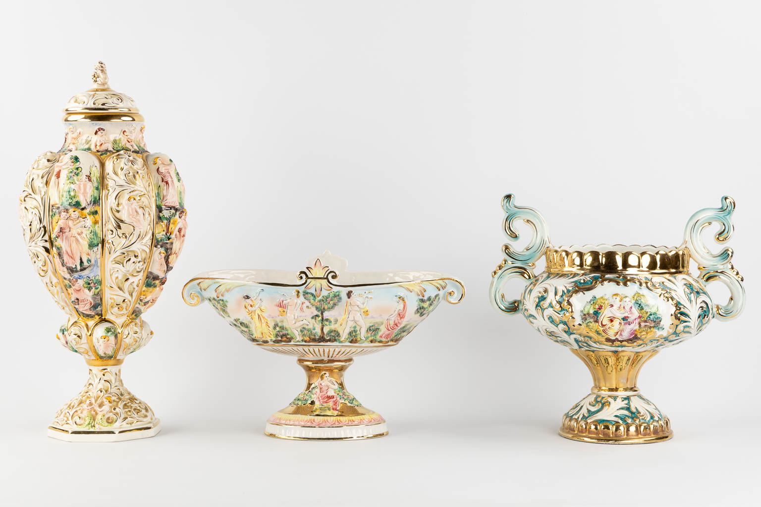 Six large bowls and vases, glazed faience, Capodimonte, Italy. (H:52 x D:23 cm) - Image 4 of 16