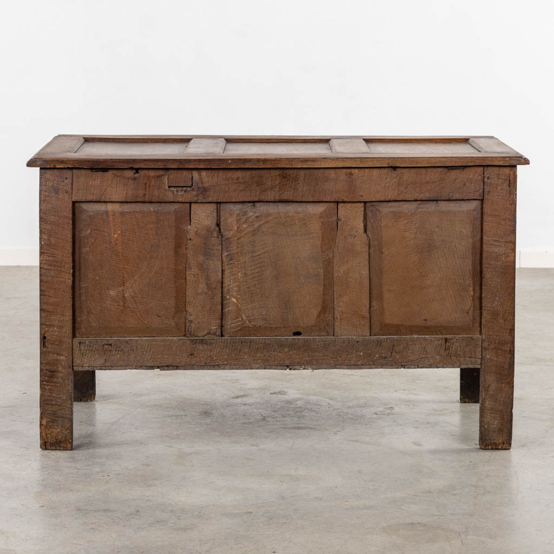 A chest with wood-sculptured panels. 19th C. (L:56 x W:120 x H:72 cm) - Bild 10 aus 11