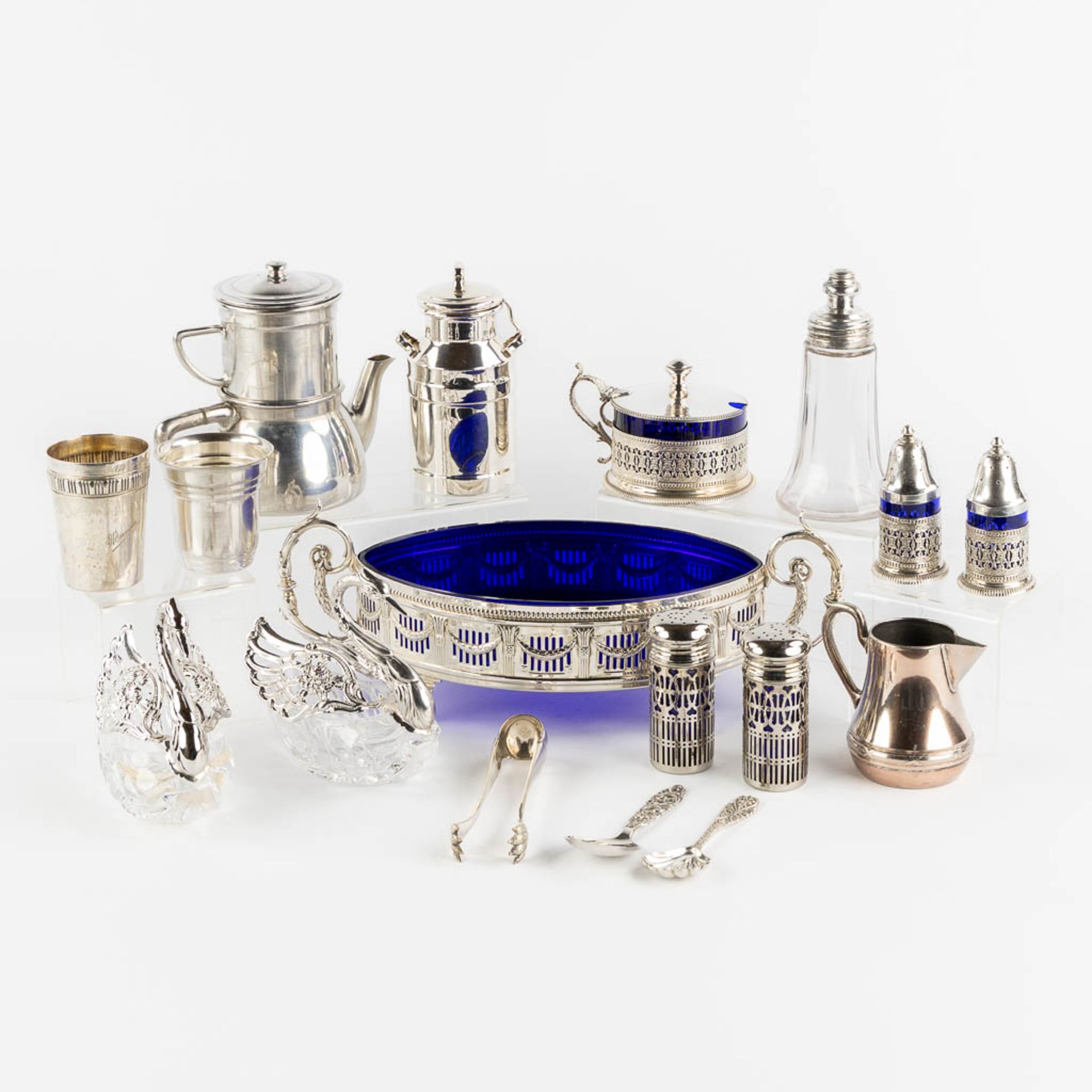 A large collection of silver and silver-plated objects, table accessories and serving ware. (L:16 x 