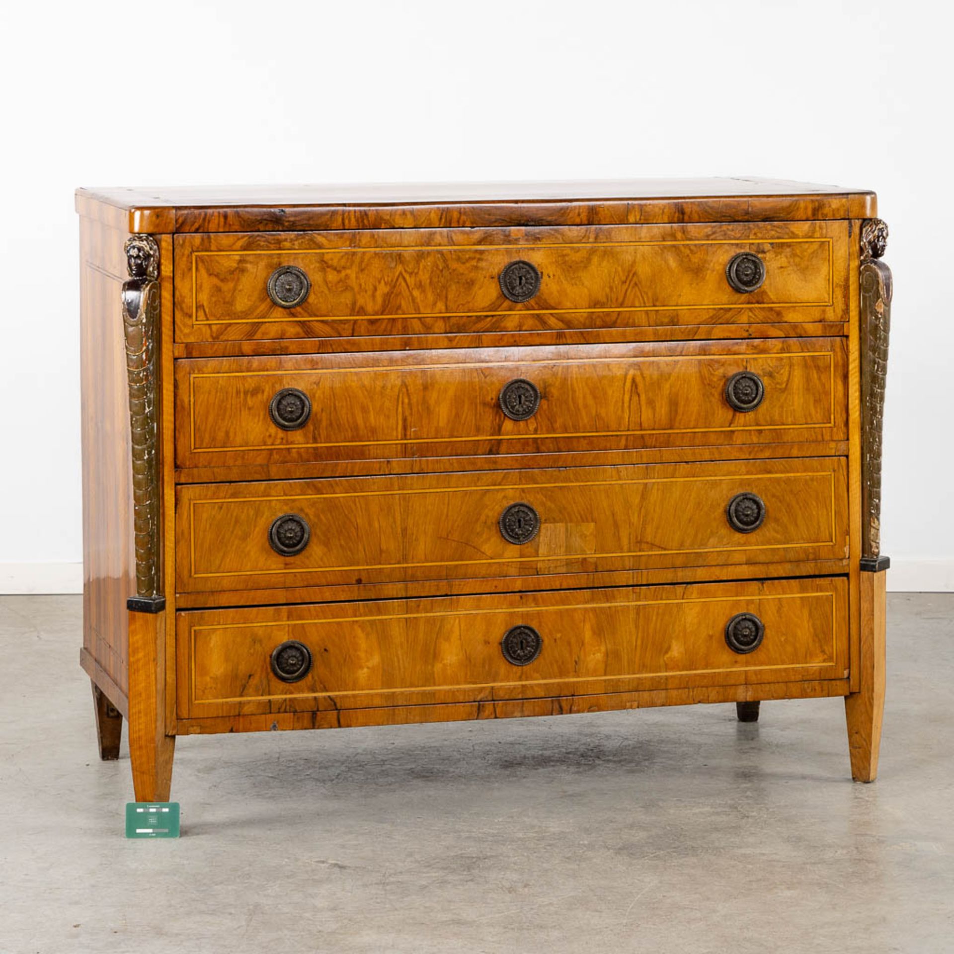 An antique commode, marquetry inlay with a secretaire top drawer. Germany, 18th/19th C. (L:64 x W:12 - Image 2 of 21