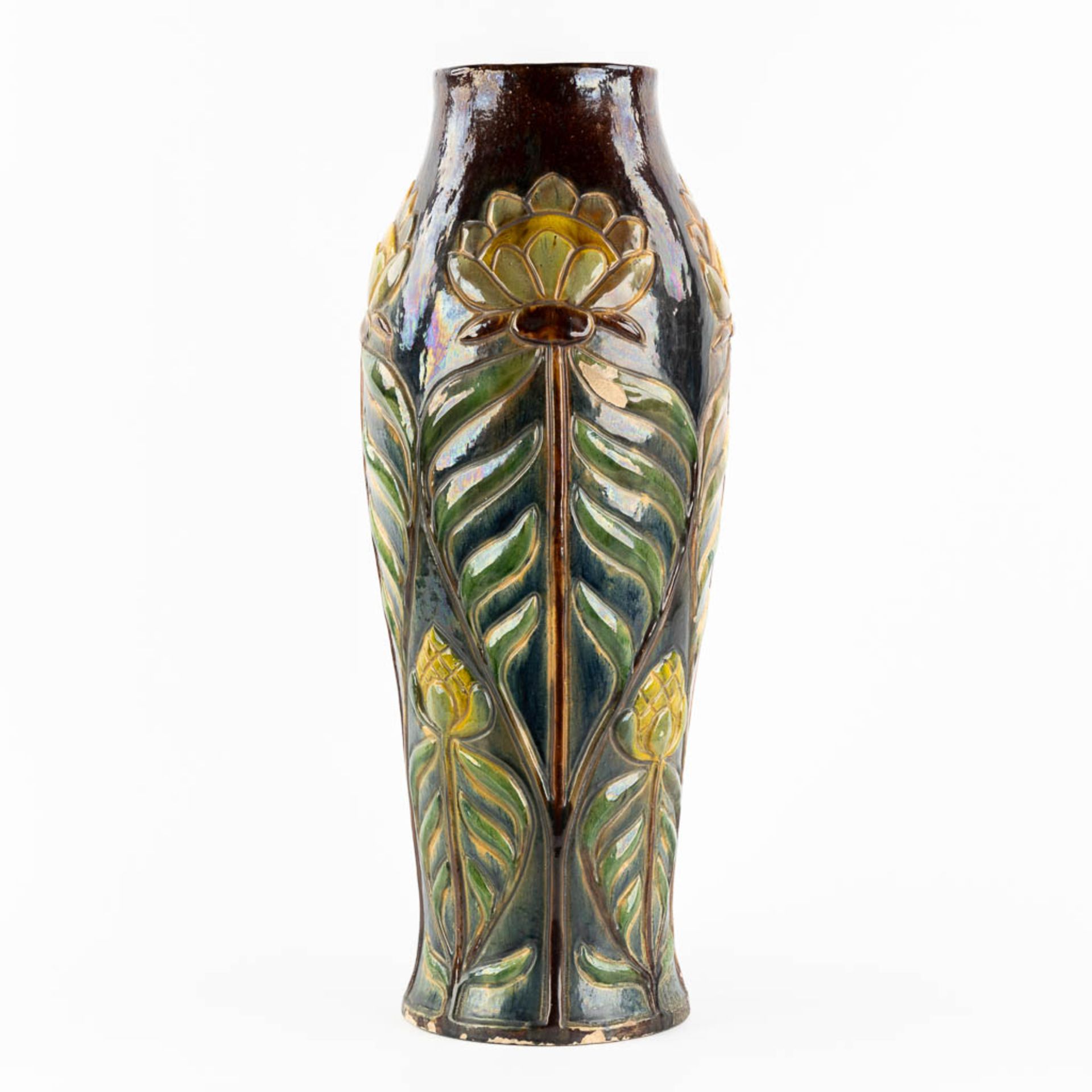Flemish Earthenware, a large vase, Art Nouveau. (H:61,5 x D:22 cm) - Bild 4 aus 11