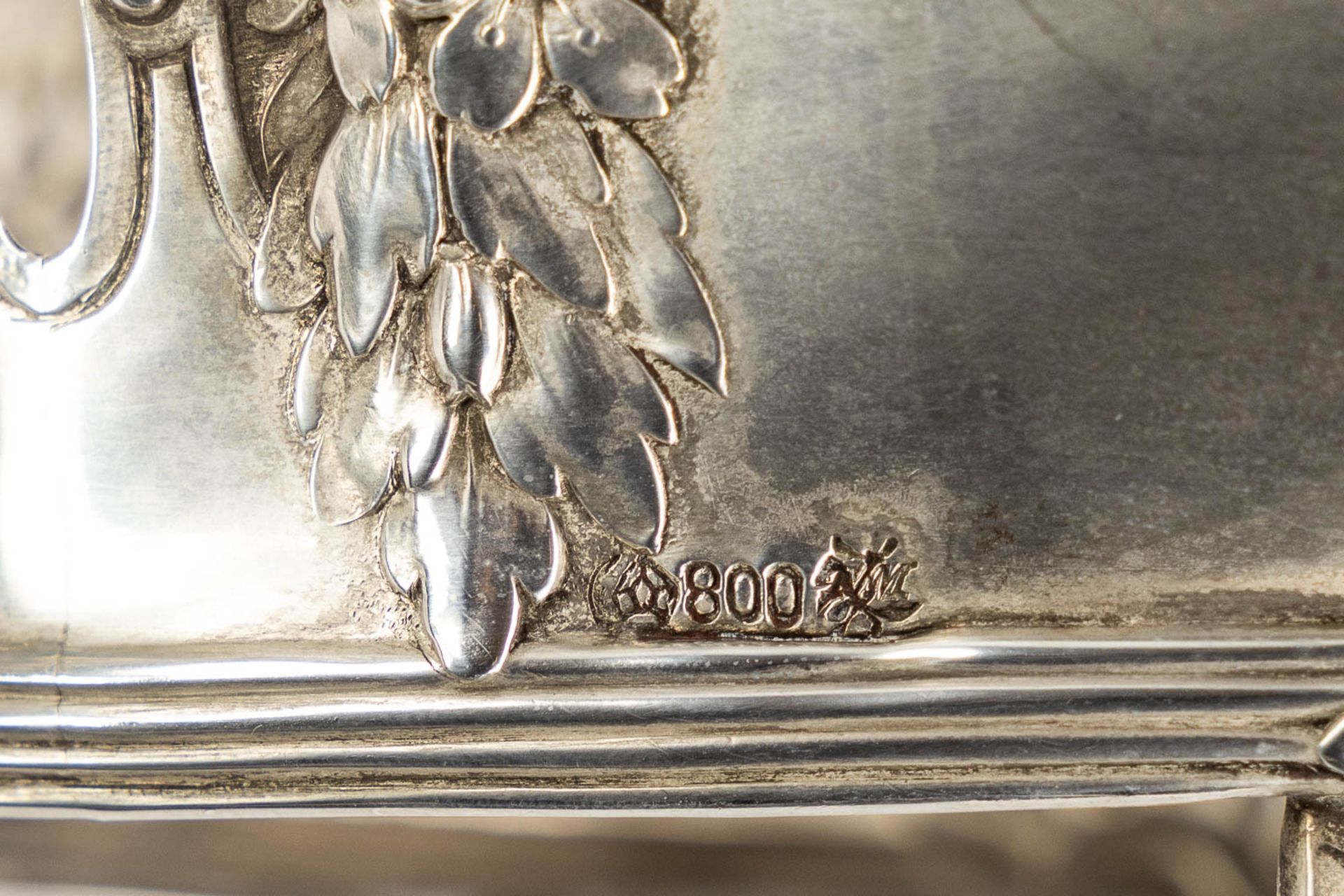 A large table centerpiece, silver, Germany. Added a basket. Circa 1900. (L:38 x W:54 x H:23 cm) - Bild 8 aus 12