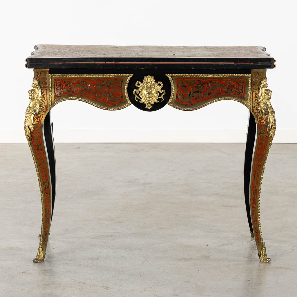 A 'Boulle inlay' card playing table mounted with gilt bronze, Napoleon 3, 19th C. (L:45 x W:87 x H:7 - Image 5 of 16