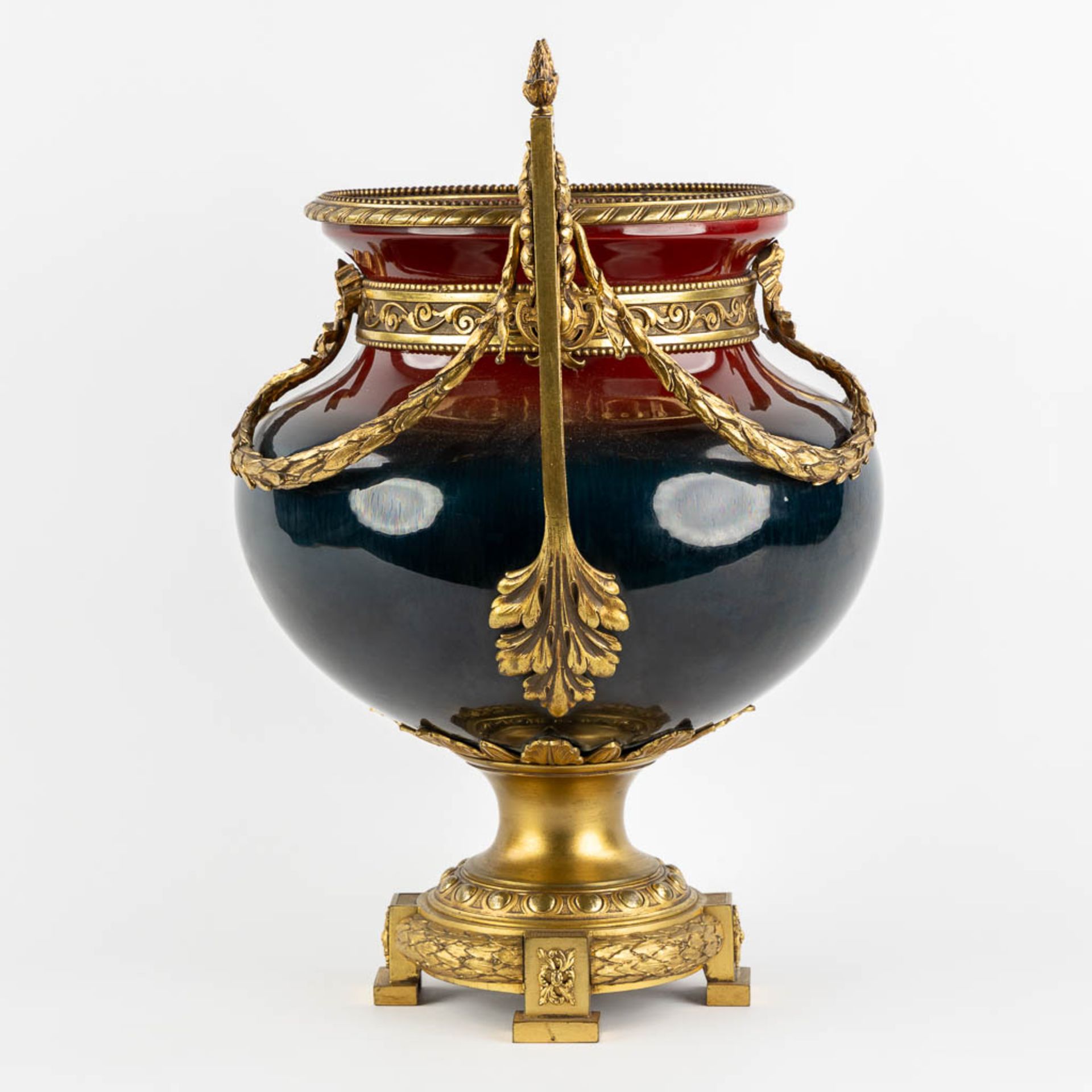 A large faience vase mounted with gilt bronze in Louis XV style. Circa 1900. (L:34 x W:40 x H:50 cm) - Image 4 of 12