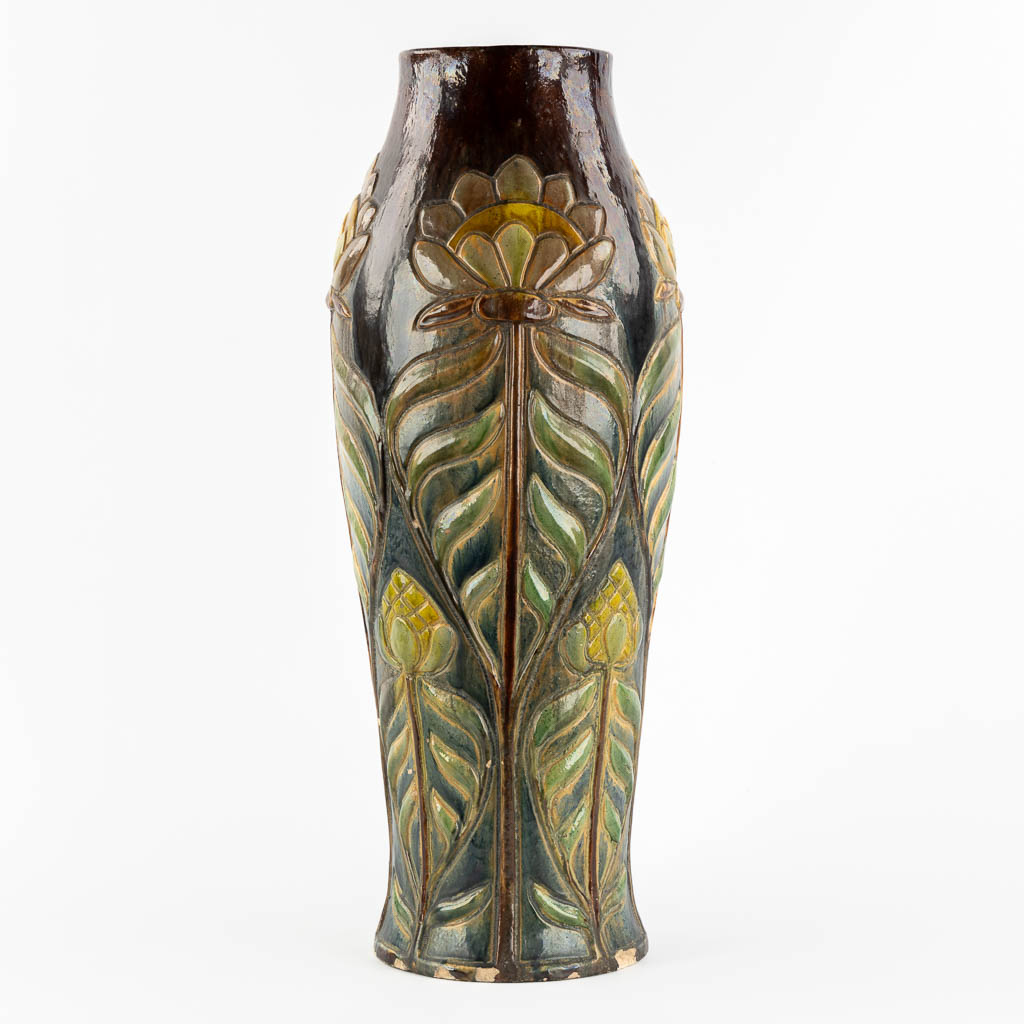 Flemish Earthenware, a large vase, Art Nouveau. (H:61,5 x D:22 cm)