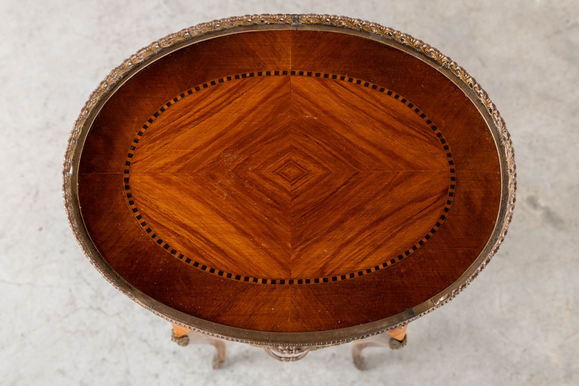 Three small side tables, marquetry and painted decor. 20th C. (L:30 x W:44 x H:71 cm) - Bild 9 aus 14