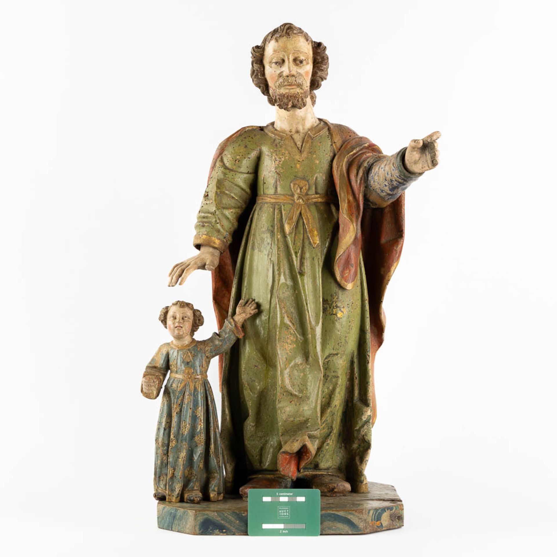 Joseph with child, sculptured and polychrome oak, 18th C. (L:26 x W:34 x H:65 cm) - Bild 2 aus 11