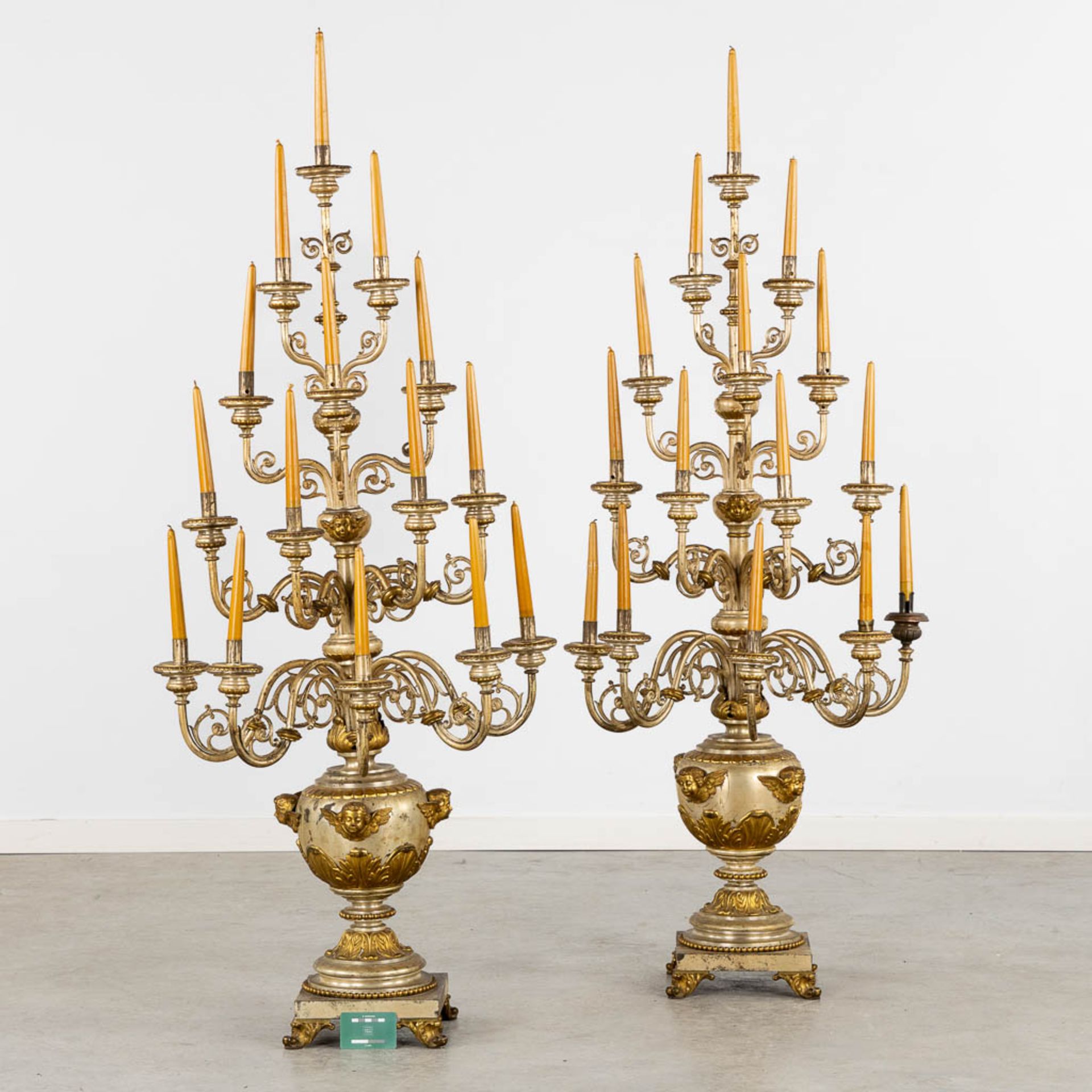 An impressive pair of candelabra, 15 candles, gold and silver-plated metal. (L:44 x W:60 x H:138 cm) - Image 2 of 12