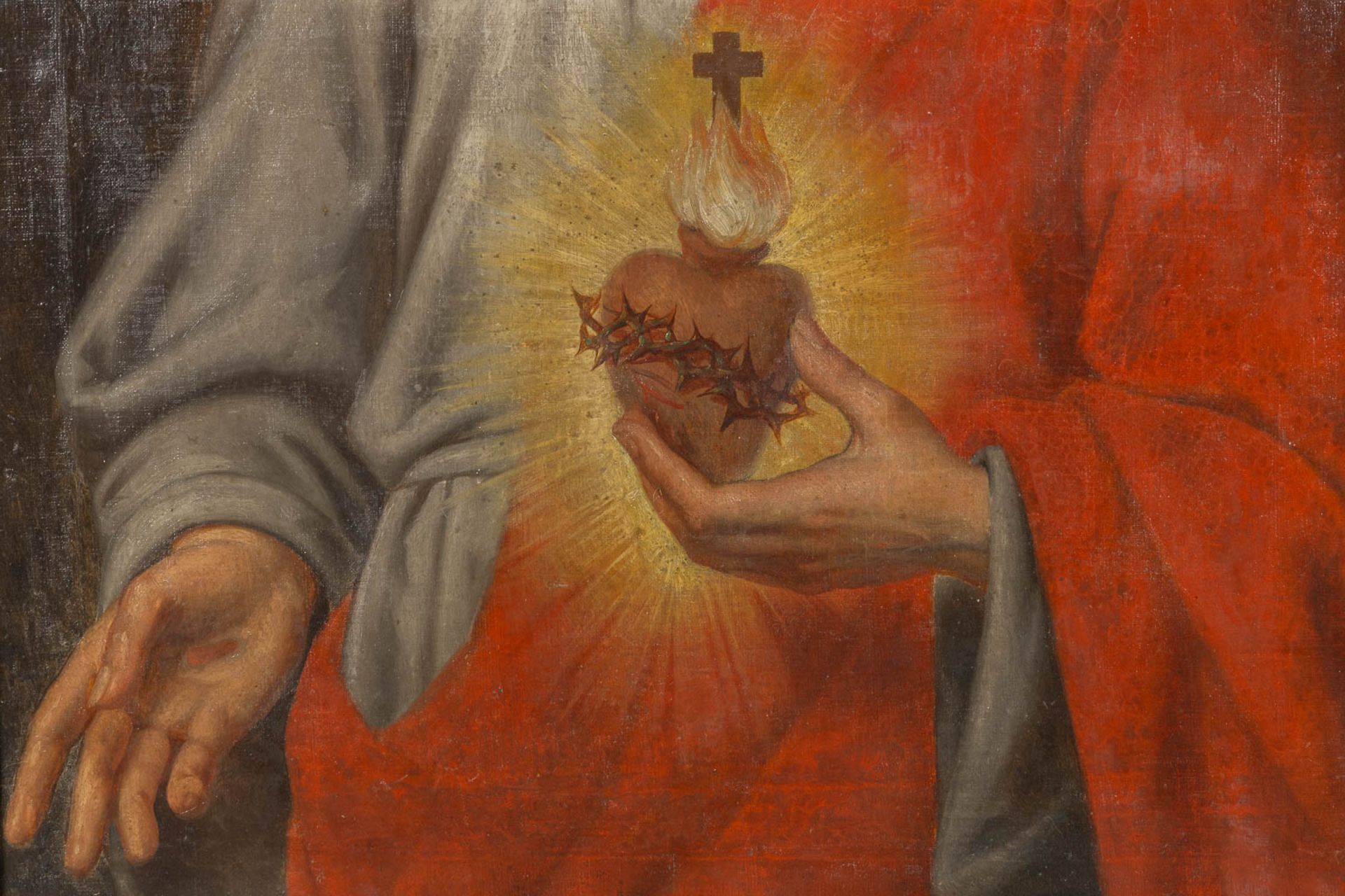 A decorative painting 'Christ with a sacred heart' oil on canvas. (W:81 x H:102 cm) - Bild 5 aus 6