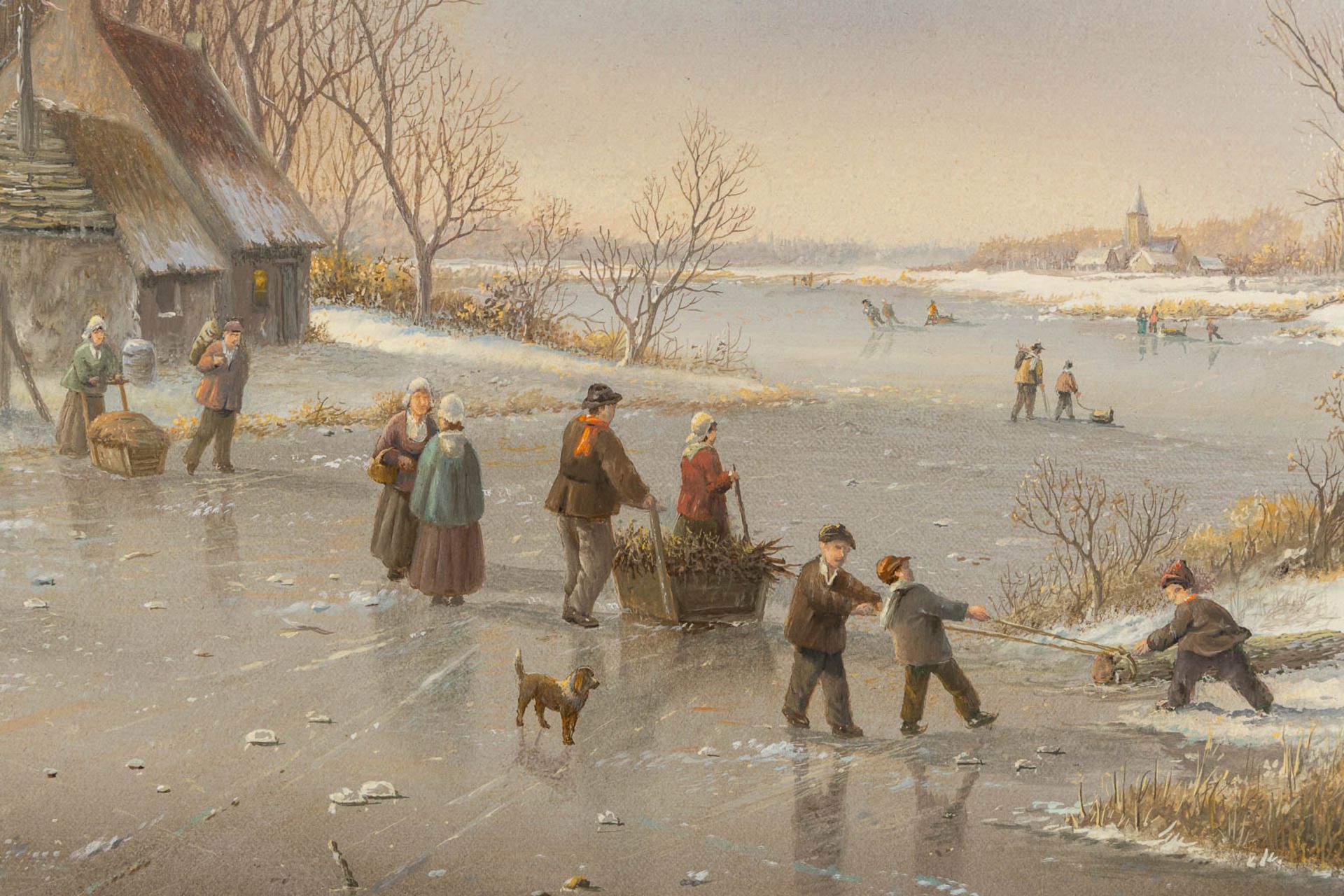 Jan VAN BAELEN (1946) 'Winter Landscape with ice skaters' . (W:80 x H:60 cm) - Image 6 of 8