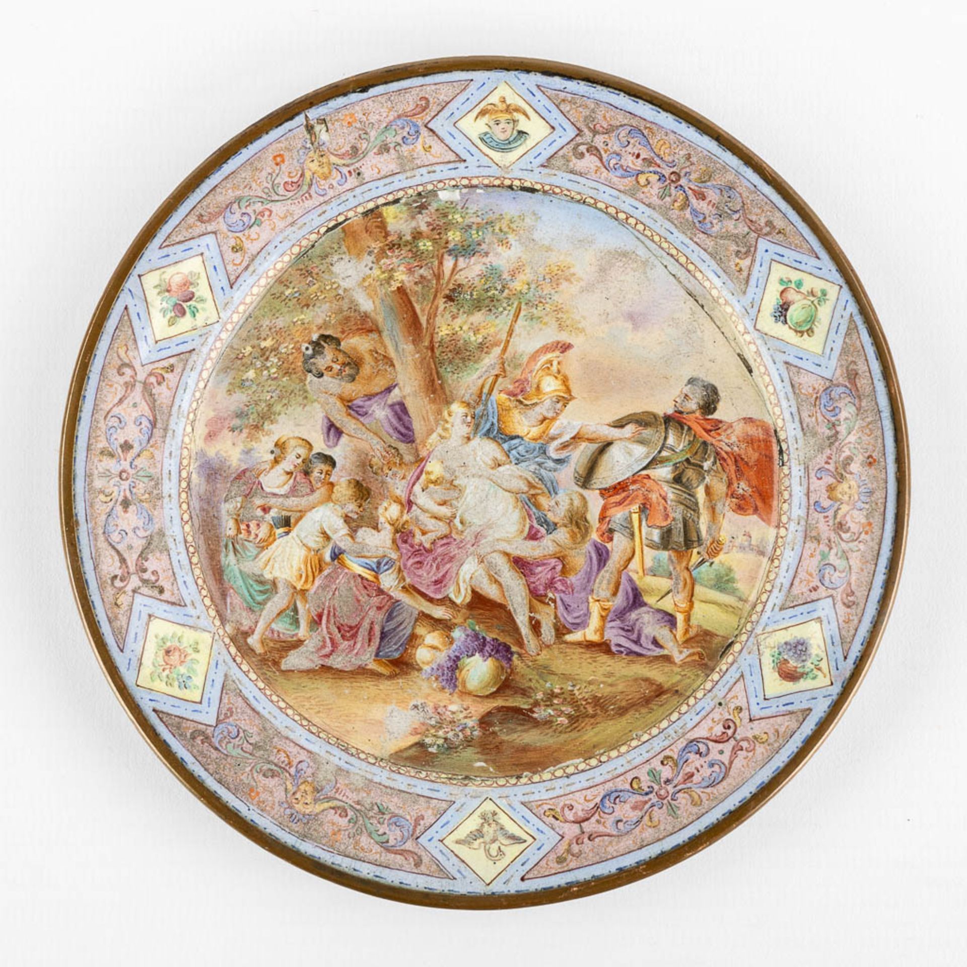 A finely painted plate, enamel on copper with a hand-painted decor. (D:13,3 cm) - Bild 7 aus 12