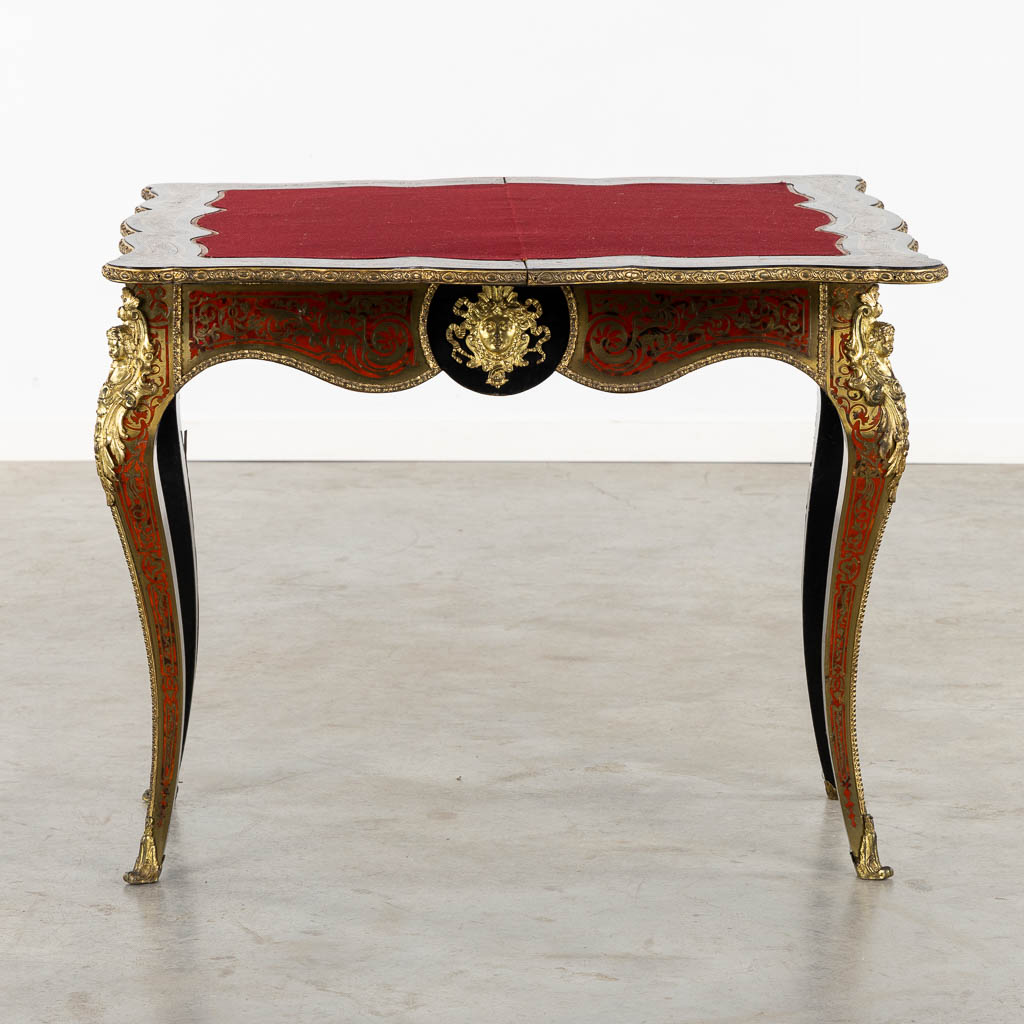 A 'Boulle inlay' card playing table mounted with gilt bronze, Napoleon 3, 19th C. (L:45 x W:87 x H:7 - Image 7 of 16