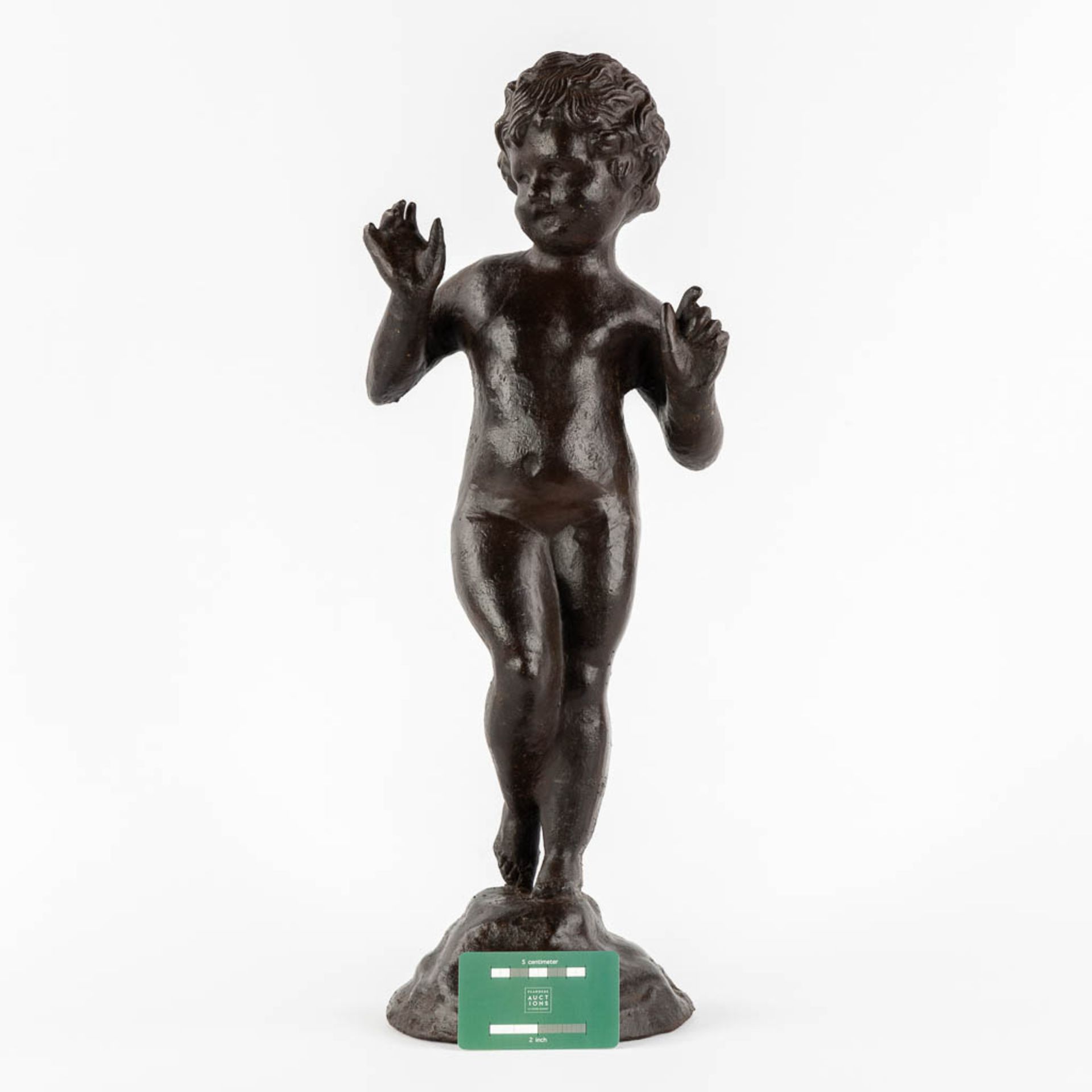 Figurine of a boy, cast-iron. (W:17 x H:53 cm) - Image 2 of 8