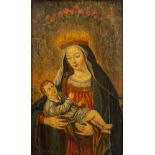 Madonna with child and roses, Oil on panel. 18th C. (W:27 x H:45 cm)