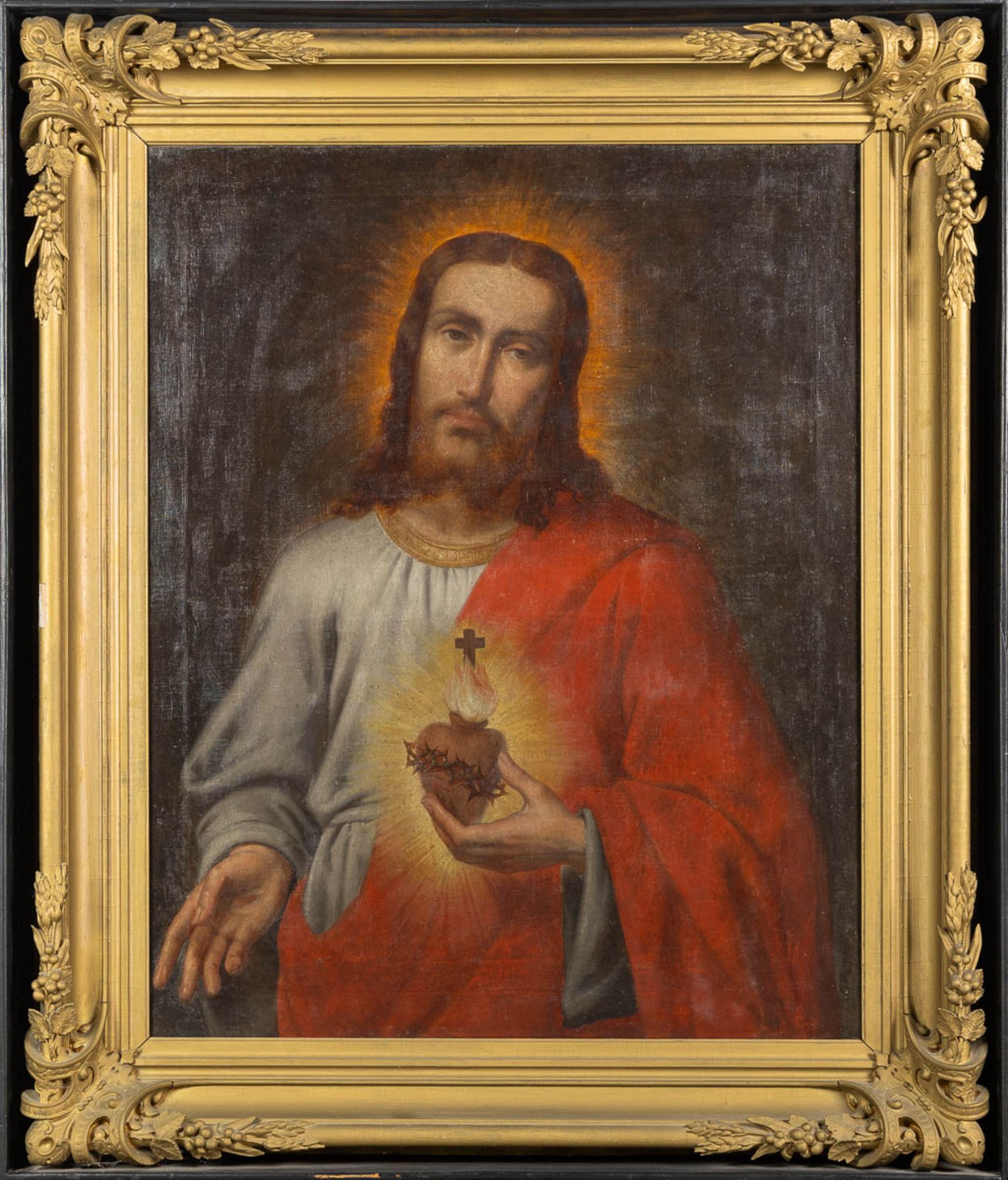 A decorative painting 'Christ with a sacred heart' oil on canvas. (W:81 x H:102 cm) - Bild 3 aus 6