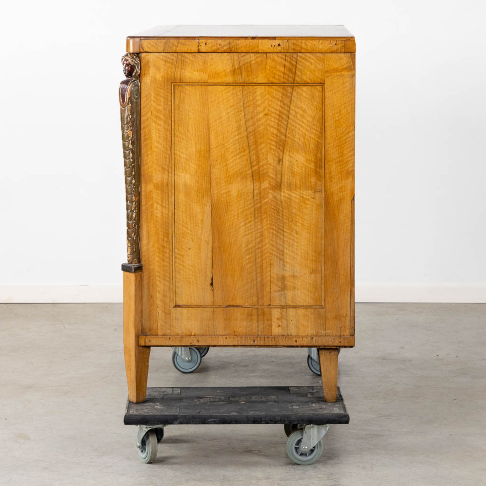 An antique commode, marquetry inlay with a secretaire top drawer. Germany, 18th/19th C. (L:64 x W:12 - Image 8 of 21