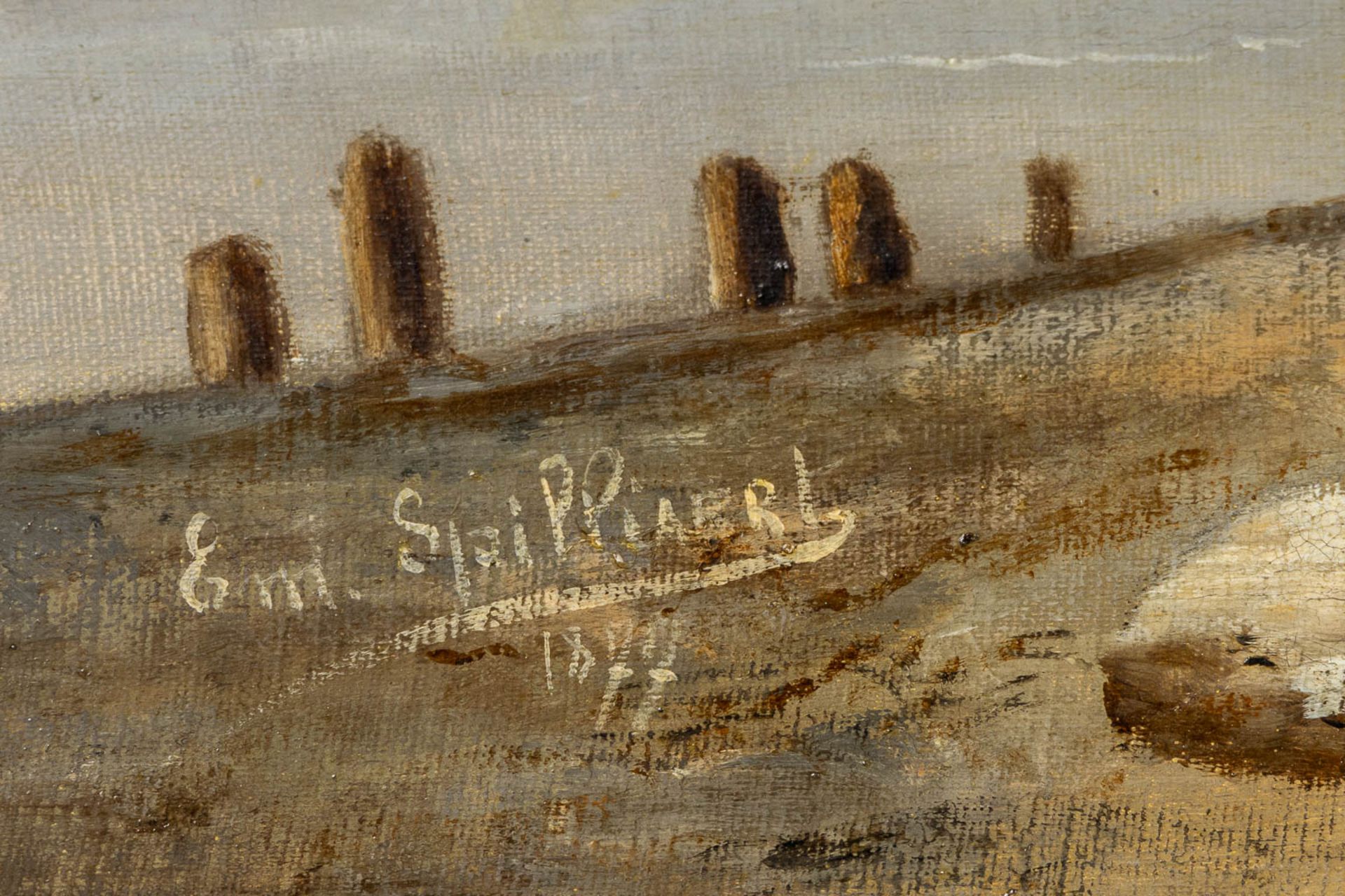 Emile SPILLIAERT (1858-1913) 'Ships at the dock' 1877. (W:80 x H:64 cm) - Image 6 of 7