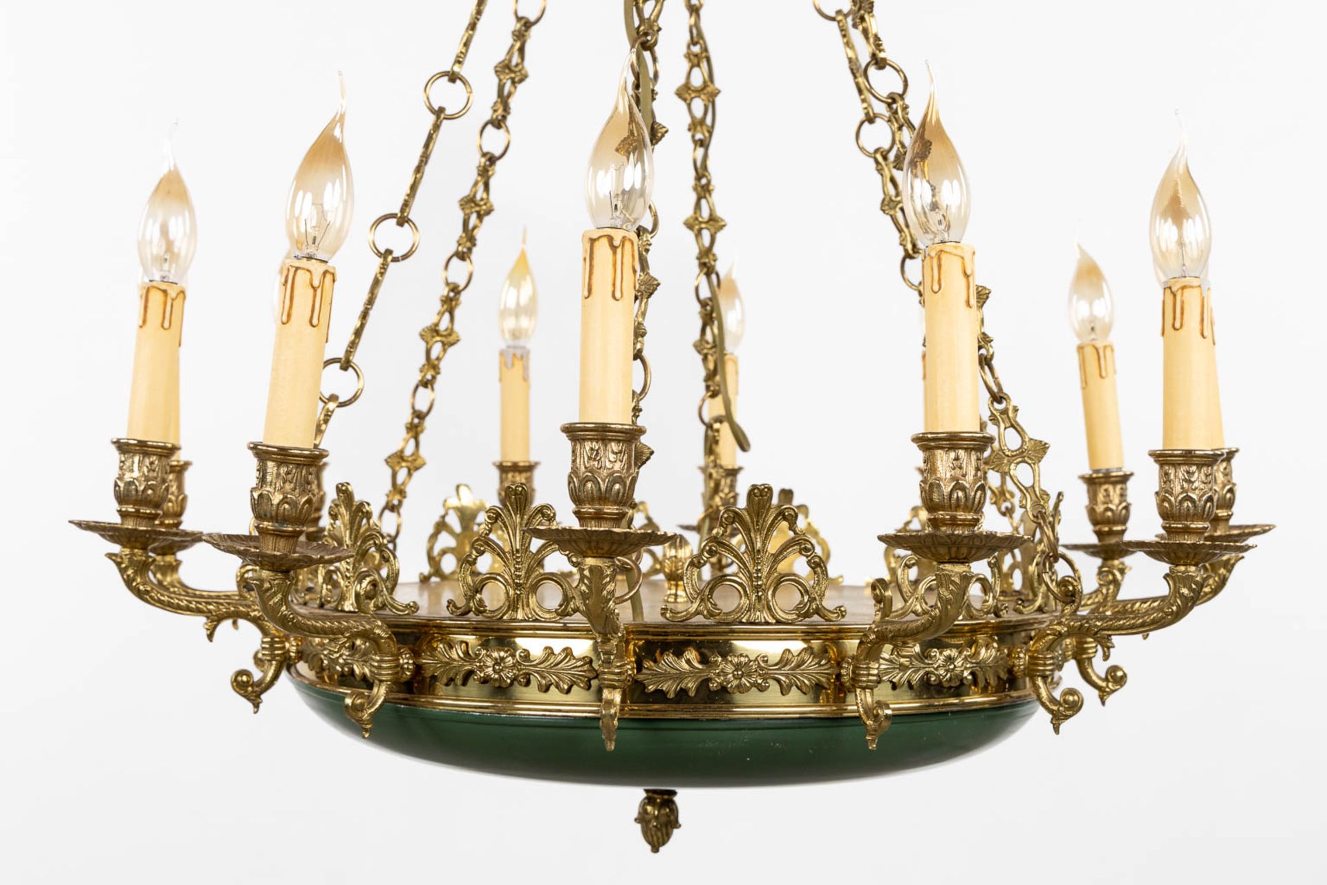 A chandelier, brass in Empire style. Circa 1970. (H:104 x D:73 cm) - Bild 7 aus 8