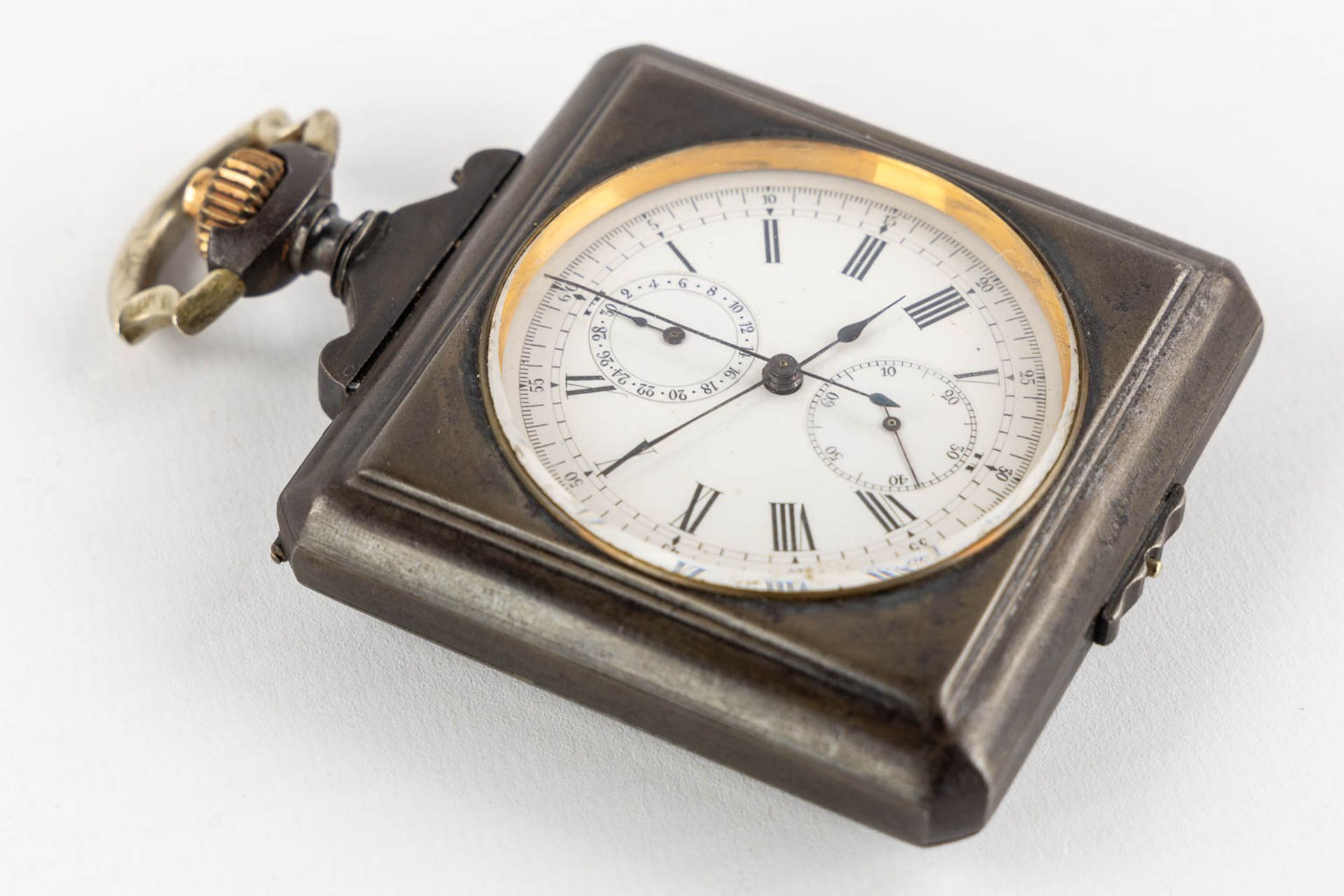 An antique 'Chronograph' pocket watch, first half of the 20th C. (W:6,4 x H:10 cm) - Image 4 of 11