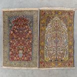 Two Oriental hand-made carpets, or prayer rugs. (L:175 x W:105 cm)