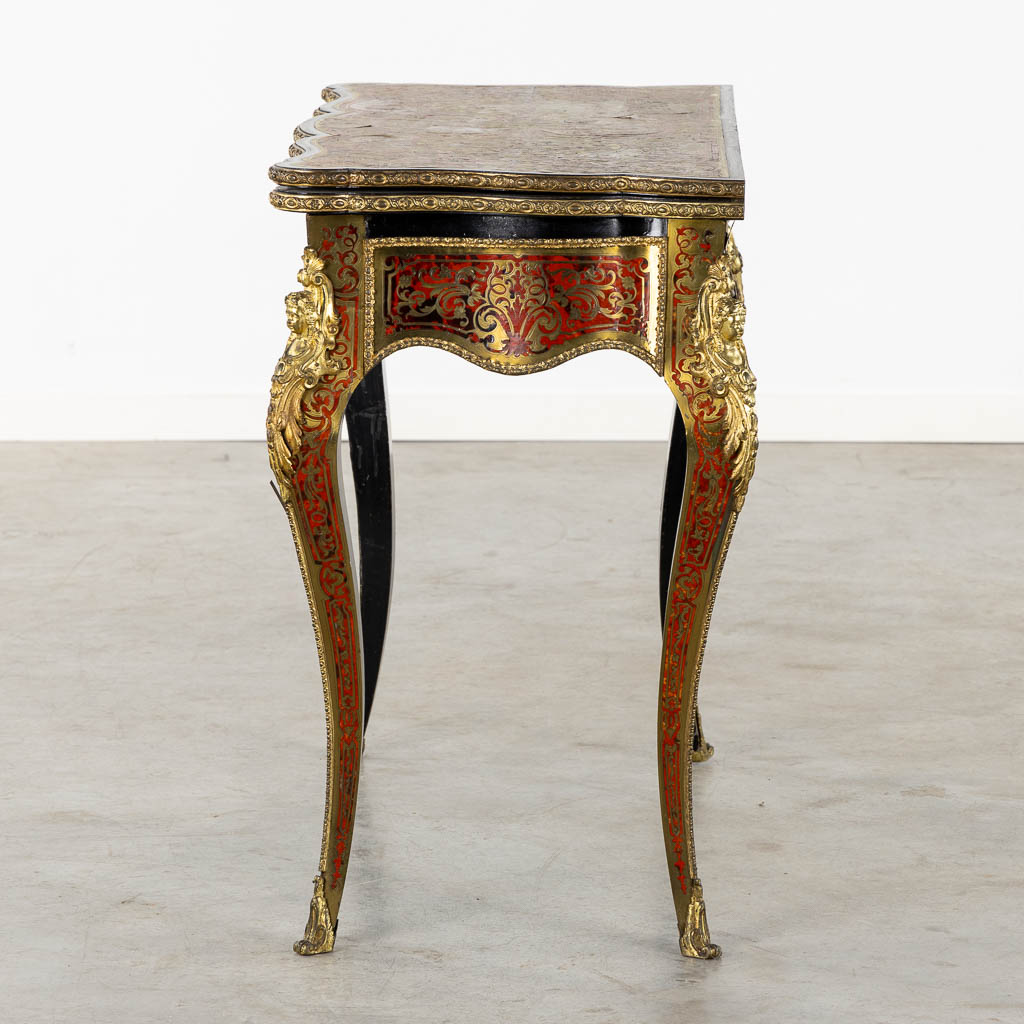 A 'Boulle inlay' card playing table mounted with gilt bronze, Napoleon 3, 19th C. (L:45 x W:87 x H:7 - Image 4 of 16