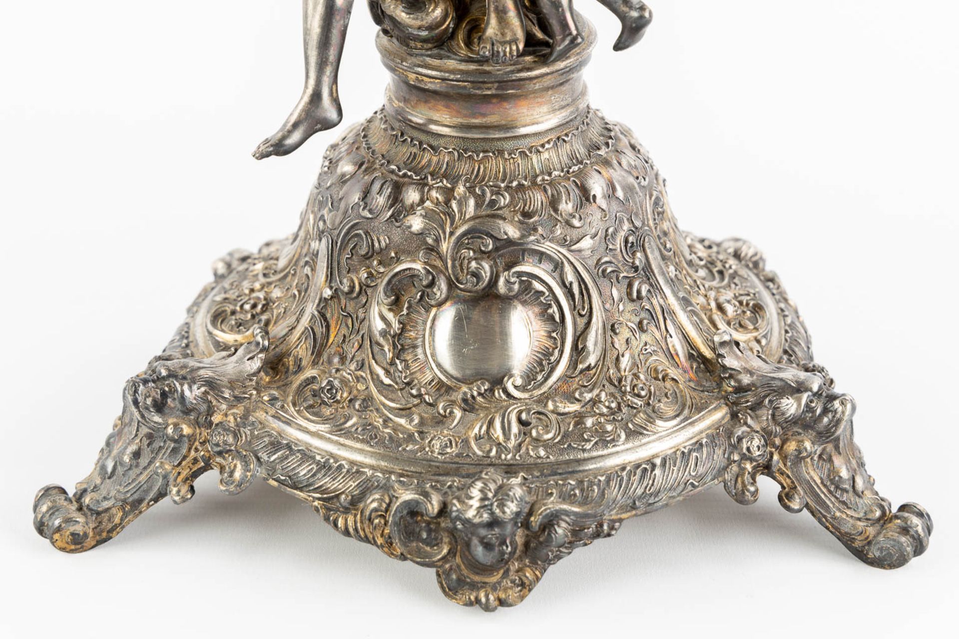 WMF, A large silver-plated candelabra, with an image of Cupid. (L:37 x W:37 x H:57 cm) - Bild 9 aus 13