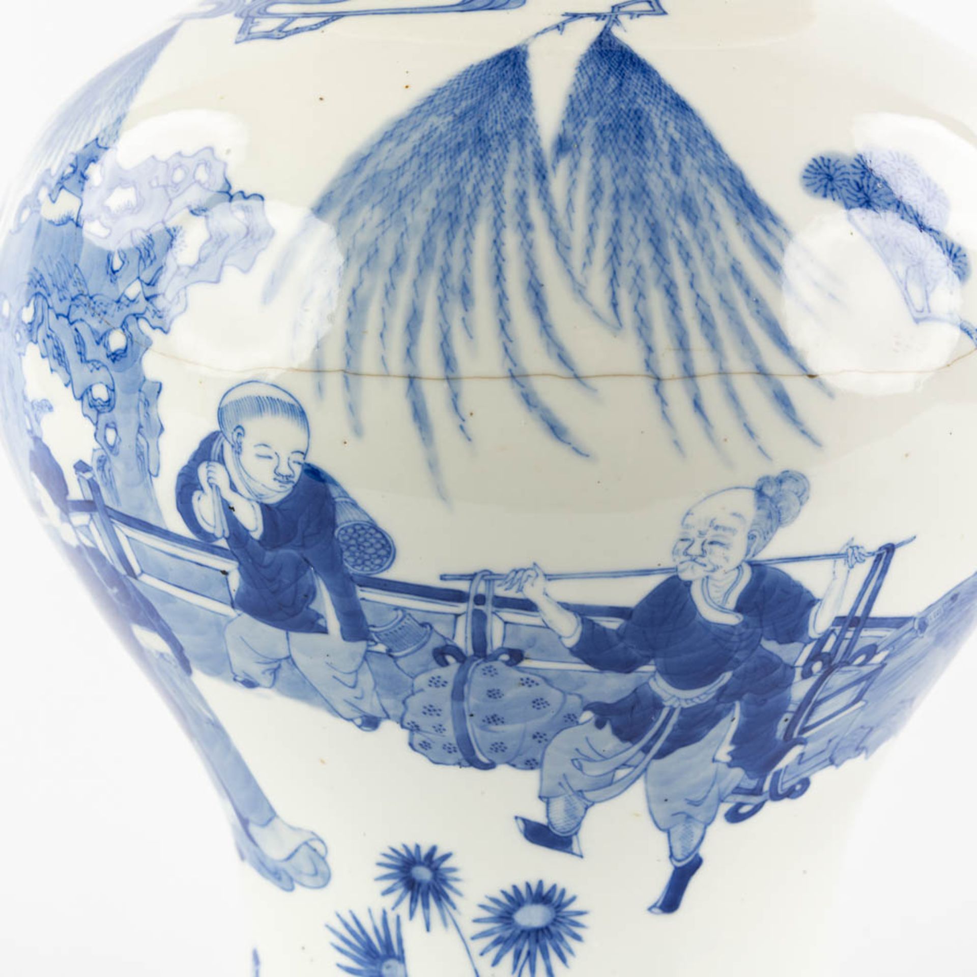 A Chinese 'Baluster' vase, blue-white decor of 'Wise Men'. (H:43 x D:29 cm) - Image 11 of 12
