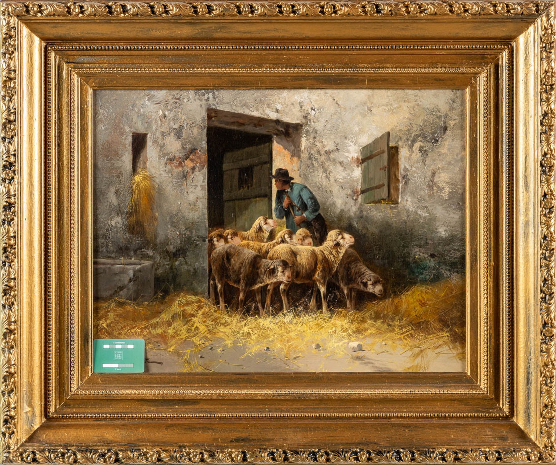 Jules BAHIEU (1847-1916) 'The Sheep Barn'. (W:65,5 x H:49,5 cm) - Image 2 of 6